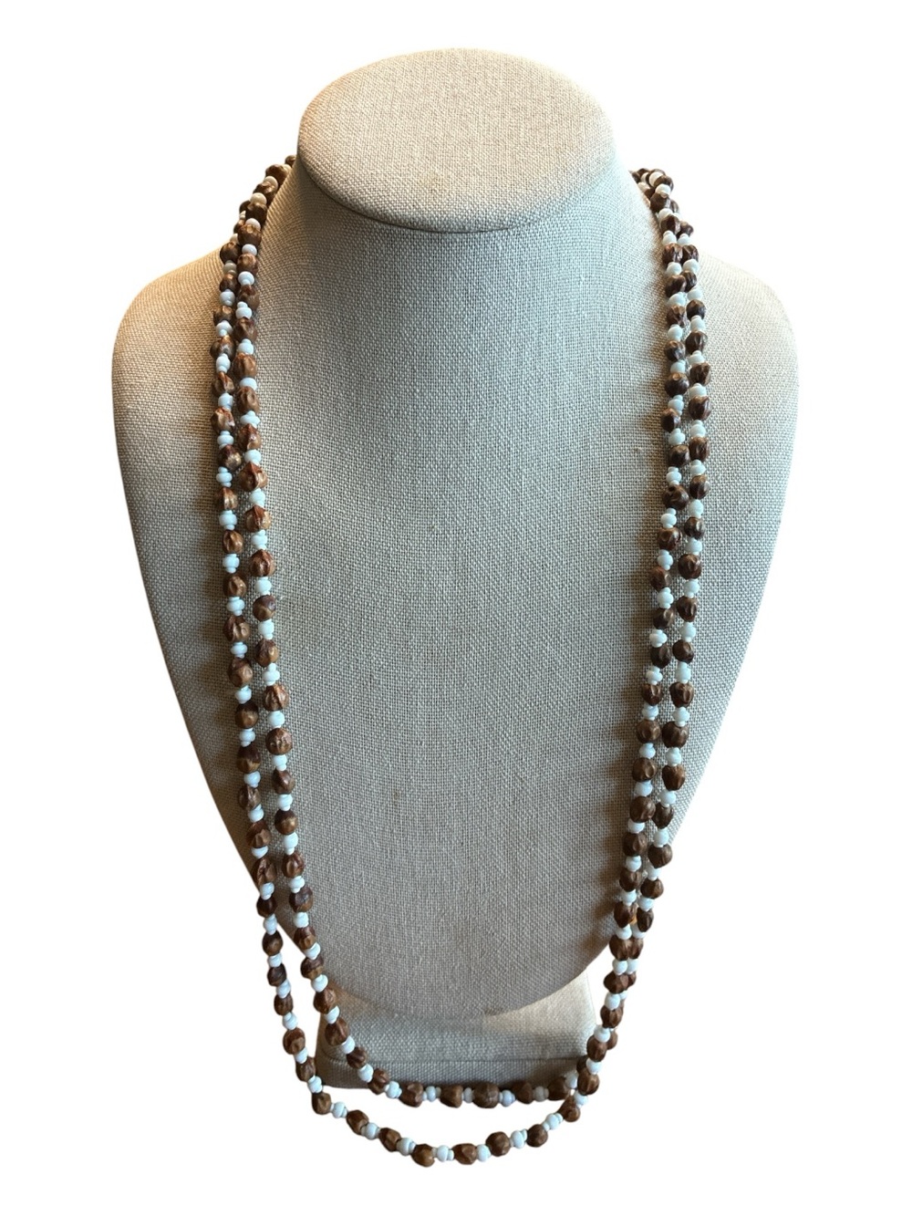 Handcrafted Seed and White Bead Long Necklace ~ 60 Inches